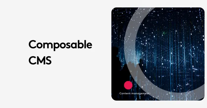 Composable CMS digital content management concept with abstract data visualization