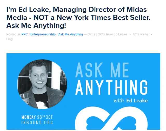 Ask Me Anything event banner with a person and date details.