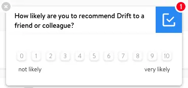 Customer satisfaction survey with rating scale from 0 to 10 for recommending a service.