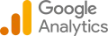 Google Analytics logo with orange bars and gray text.