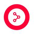 Red circle with network icon in the center on black background