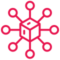 Red cube with connected nodes symbolizing a network diagram.