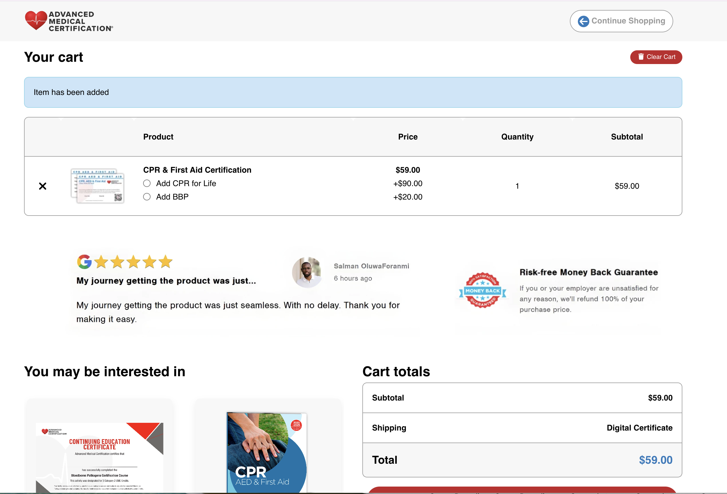 Save a Life cart experience powered by Core dna