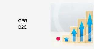 CPG D2C growth chart with blue arrows on wooden blocks