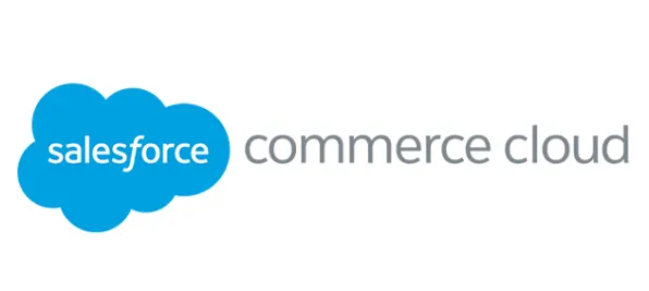 Salesforce Commerce Cloud logo with blue cloud design.