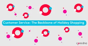 Customer service holiday shopping concept with colorful abstract design.