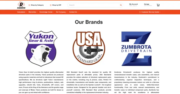 Logos of Yukon Gear, USA Standard Gear, and Zumbrota Drivetrain brands at Randys.