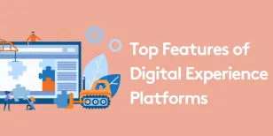 Illustration of digital experience platform features with people and puzzle pieces