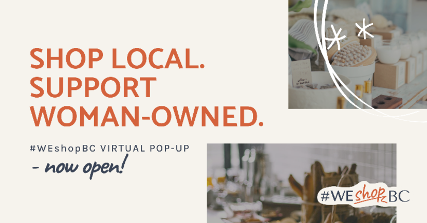 Shop local support woman-owned virtual pop-up event announcement