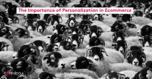 Black and white image of a crowd of sheep with text about ecommerce personalization.