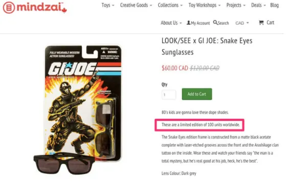 GI Joe Snake Eyes sunglasses and packaging on Mindzai product page.