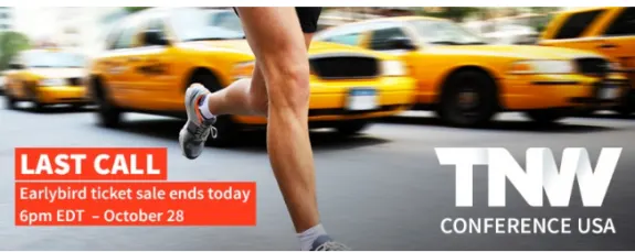 Runner with taxis in background promoting TNW Conference USA earlybird ticket sale.