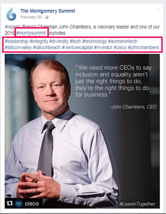 Business executive in suit with leadership quote at conference.