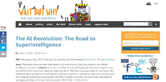 Wait But Why article page on AI Revolution and Superintelligence by Tim Urban.