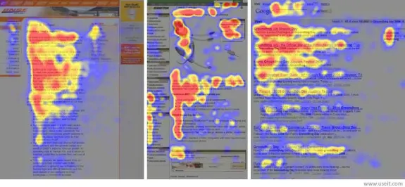 Website heatmap showing user behavior patterns on different pages.