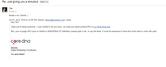 Email conversation showing feedback from a digital marketing coordinator.