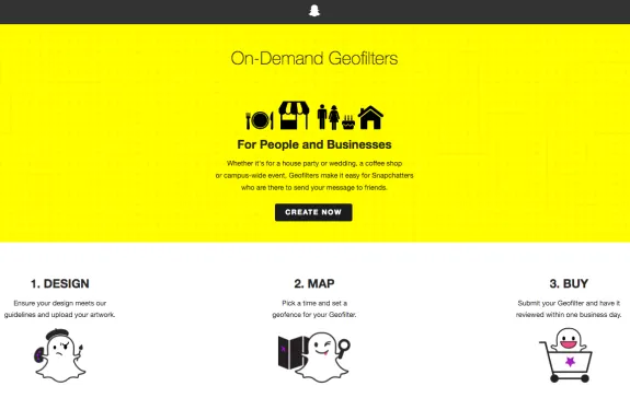 Snapchat on-demand geofilters promotion for people and businesses.