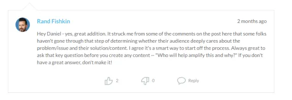 User comment on audience engagement and content amplification strategy.