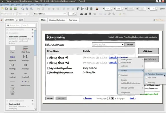 Software interface mockup showing a recipients list with addresses