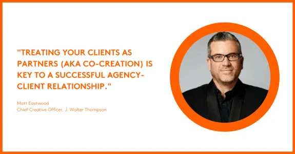 Quote about client partnership for successful agency relationship with a portrait of a man.