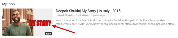 Smiling man in green shirt next to 'My Story' text on video thumbnail.
