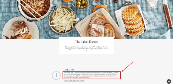 Table with Italian buffet including pulled pork, ciabatta rolls, and waffles on a blue cloth.