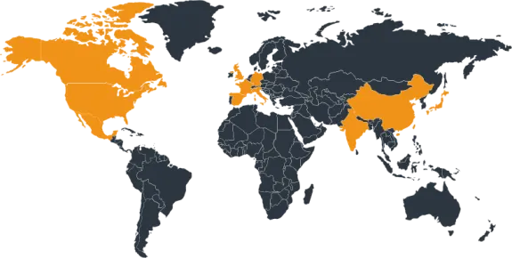 World map with countries highlighted in orange