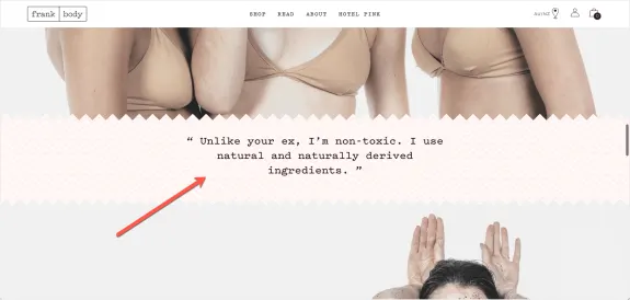 Frank Body promotion highlighting natural ingredients with women in neutral bras.