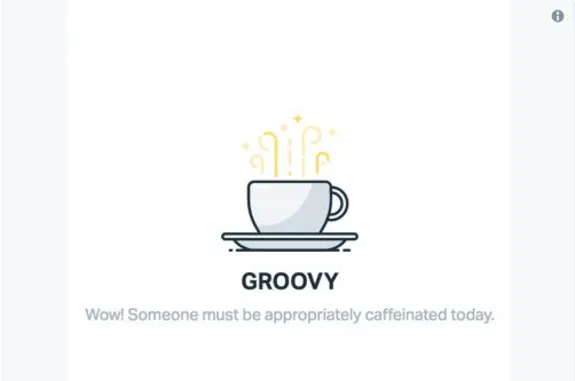 Illustration of a steaming coffee cup with the word 'Groovy' below it.