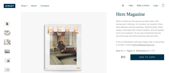 Cover of Here Magazine displayed on a website with purchase details.