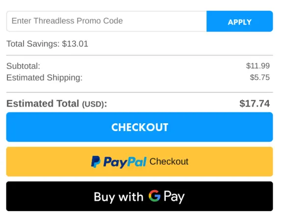 Checkout page showing payment options with total and savings.