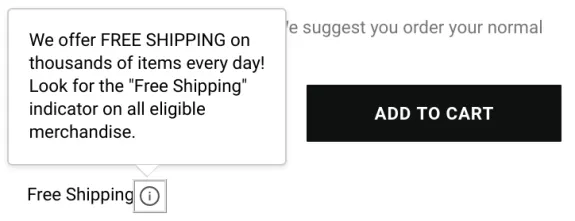 Free shipping info with add to cart button.