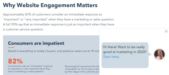 Infographic explaining why website engagement matters with statistics on customer impatience.