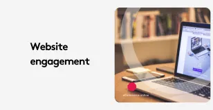 Laptop and smartphone on a desk with website engagement text on screen.