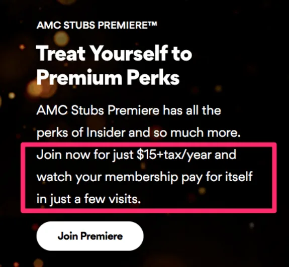 AMC Stubs Premiere promotion for premium membership perks.