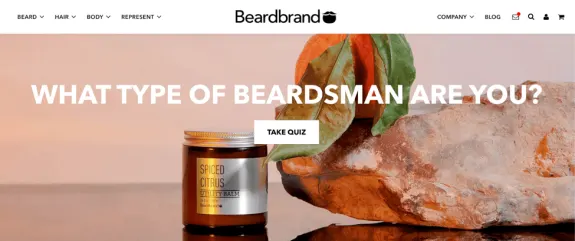 Beardbrand spiced citrus utility balm on rock with quiz prompt