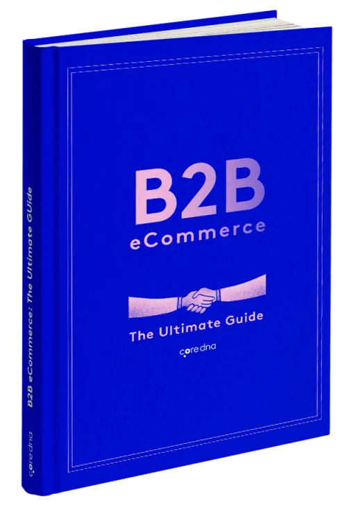B2B eCommerce The Ultimate Guide book cover in blue with handshake graphic.