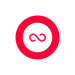 Red infinity symbol inside a circle on a white background