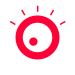Red eye icon on a white background with stylized rays