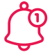 Red outline notification bell icon with number one indicator
