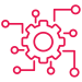 Red gear icon with network connections on white background
